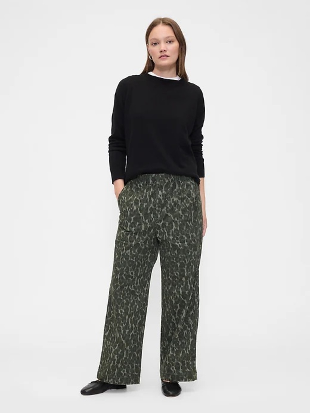 Gap green leopard print khaki cotton, easy wide leg pants XS - Picture 13 of 13
